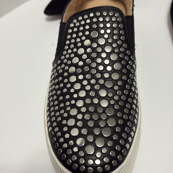 Vince Camuto Black Leather Silver Studded Slip-On Sneakers, Shoes w Rubber Sole - Picture 12 of 12